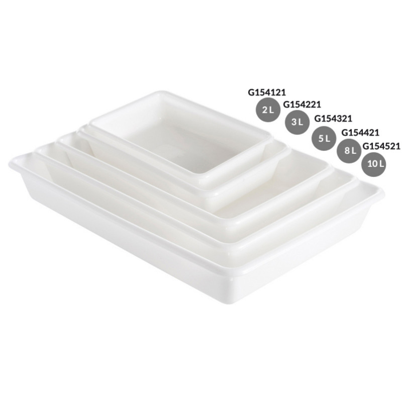 Bac plat sans couvercle blanc plastique 48,5x33,5x7,5 cm 8 L fond plein parois pleines Gilac