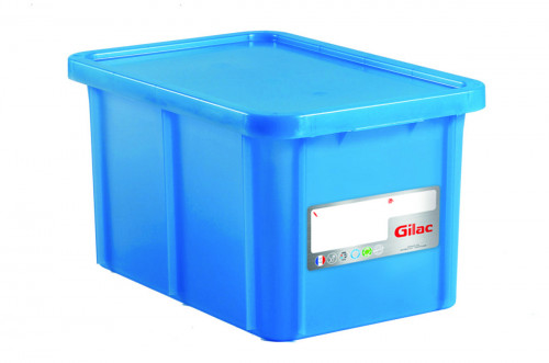 Bac gerbable Avec couvercle bleu plastique 60x40x33 cm 55 L fond plein parois pleines Gilac