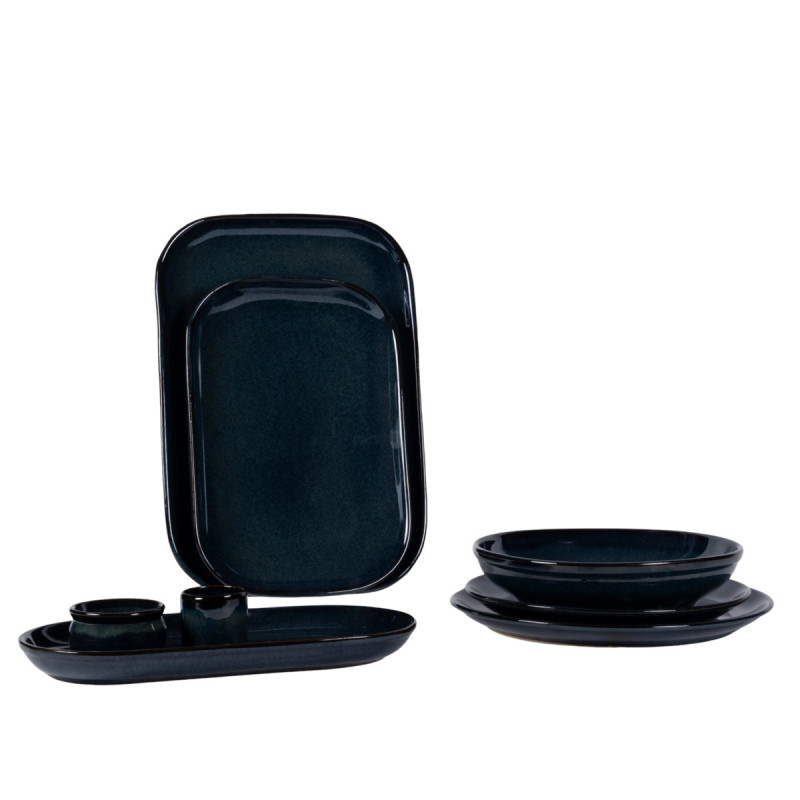 Assiette à steak rectangulaire bleu grès émaillé 29x19,5 cm Gres Couleur Pro.mundi