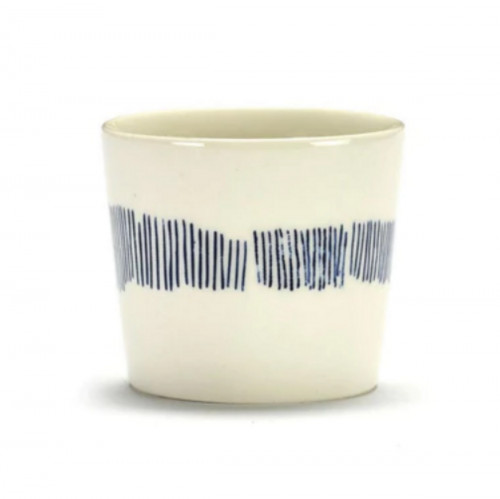 Tasse à café rond blanc swirl - stripes bleu grès émaillé 25 cl Ø 7,5 cm Feast By Ottolenghi Serax