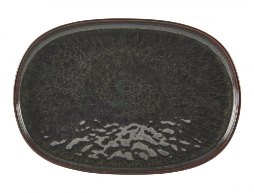 Assiette ovale ovale Marron Bleu grès émaillé 33x22,5 cm Amber Accolade