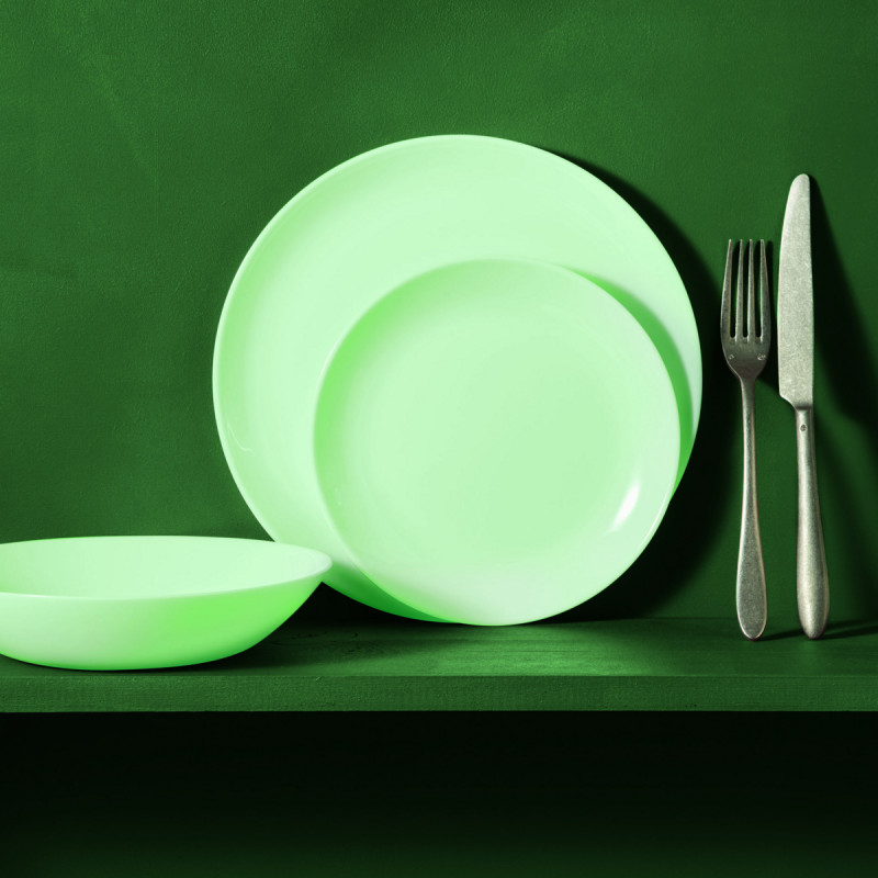 Assiette coupe plate rond vert verre opal Ø 19 cm Diwali Luminarc